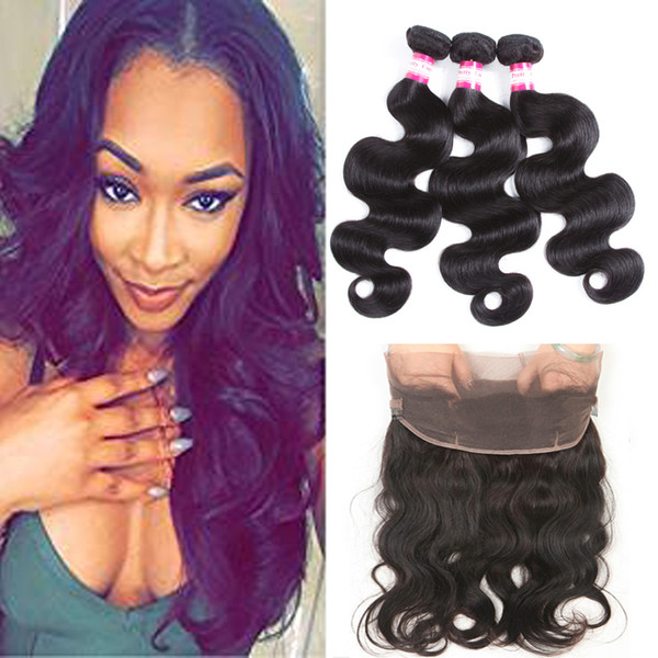 360 Lace Frontal With Bundle With Baby Hair Virgin Human Peruvian Body Wave 360 Closure and Bundles Pre Plucked