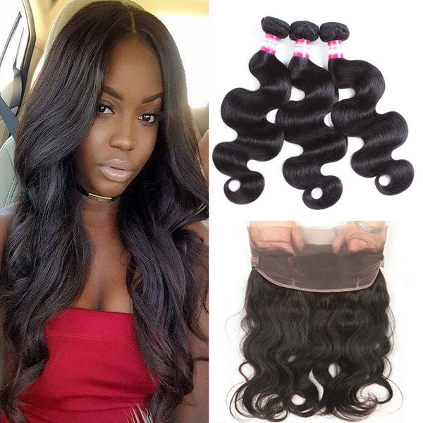 8A Pre Plucked 360 Lace Frontal with Bundles Brazilian Virgin Hair Body Wave Remy Human Hair 3 Bundles with Frontal Closure