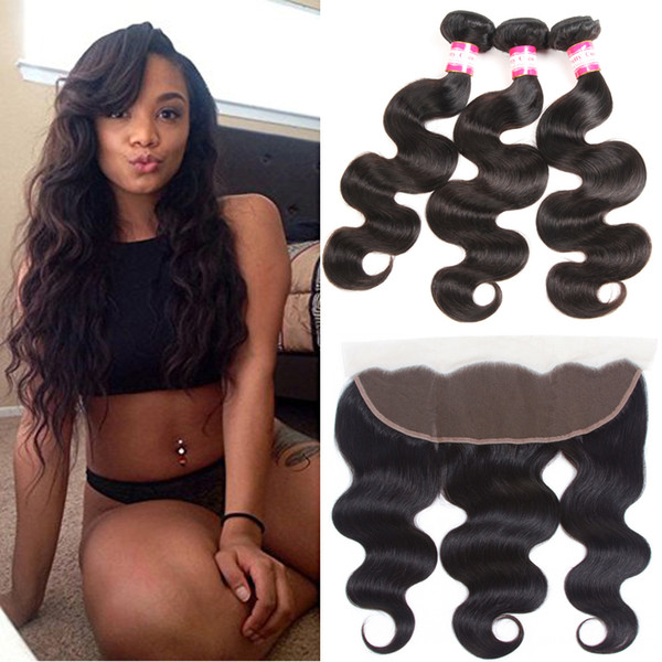 Malaysian Indian Body Wave Bundles Human Hair with Closure Ear to Ear 13x4 Frontal with 3 Bundles Indian Virgin Hair Body Wave Weft