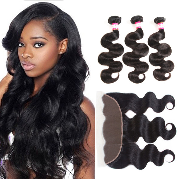 8A Malaysian Hair Weave Bundles with Lace Closure Malaysian Body Wave Weaves with 13x4 Frontal Closure 100% Human Hair Dyeable