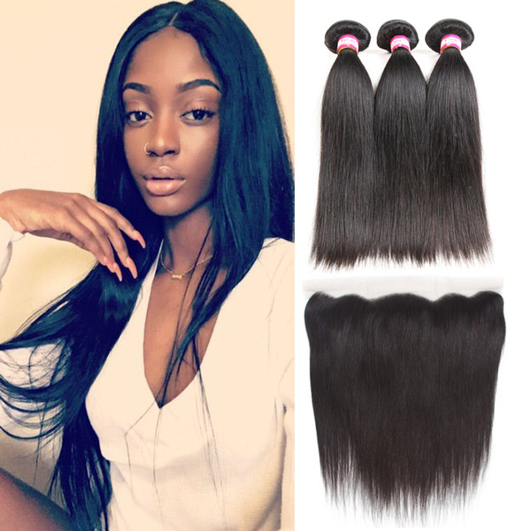 Brazilian Straight Hair Bundles With Lace Frontal Closure Straight Virgin Hair With frontal 8A Unprocessed human hair with closure