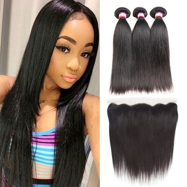 Ear to Ear Lace Frontal with 3 Bundles Brazilian Virgin Human Hair with 13*4 Top Lace Frontal Closure Lace Frontal with Baby Hair