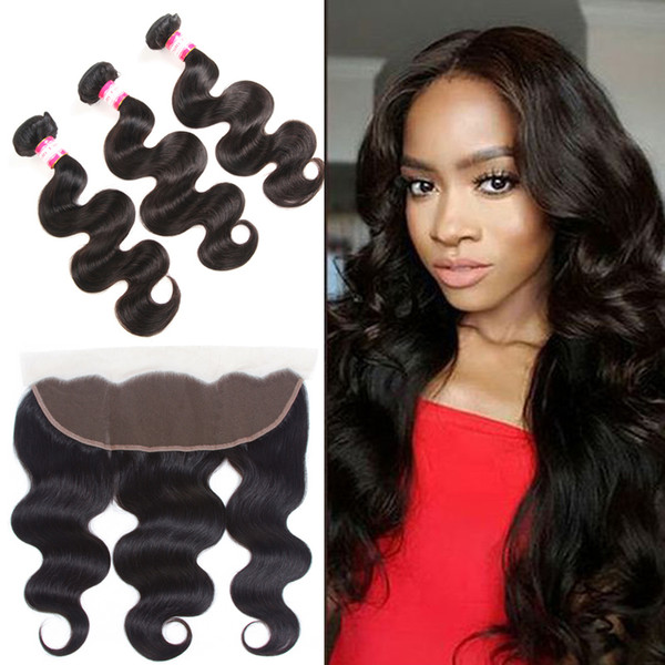 Hot Brazilian Human Hair Bundles With Closure Free Part Body Wave Hair Weaves With Closure 3 Bundles Human Hair With Lace Frontal Closure