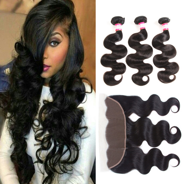 8A Hot Brazilian Body Wave Hair 3 Bundles with Lace Frontal Closure 13X4 Ear To Ear with Baby Hair Unprocessed Virgin Human Hair