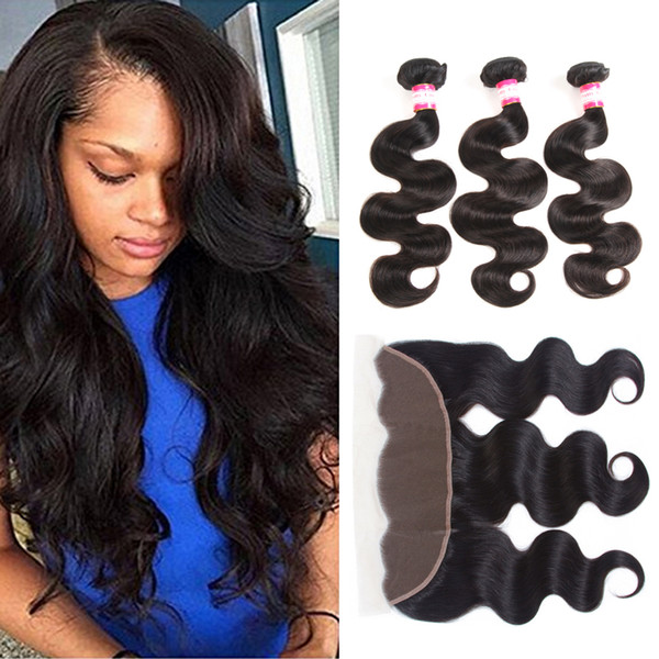 Peruvian Virgin Human Hair Body Wave With Lace Frontal Closure 3 Bundles With 13x4 Ear to Ear Lace Frontal Closure Body Weaves Closure