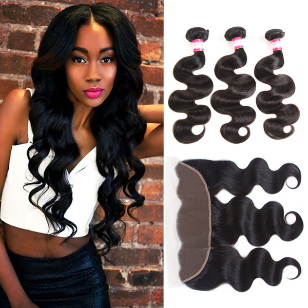 Brazilian Body Hair 3 Bundles with 13x4 Ear to Ear Lace Frontal Closure Brazilian Human Hair Unprocessed Brazilian Body Hair