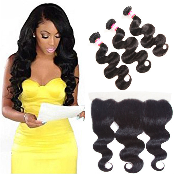 8A Brazilian Body Wave bundles with frontal 13x4 lace frontal with bundles brazilian virgin hair cheap body weave hair bundles with closures