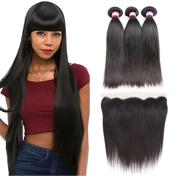 Peruvian Hair Bundles With Closure Peruvian Straight Hair With Lace Frontal With Bundles Ear To Ear Lace Frontal Closure and 3 Bundles