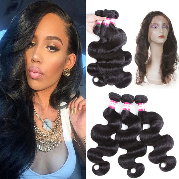 malaysian body wave 360 frontal with bundles malaysian hair 360 closure with bundles weave bundles with closures Very Soft