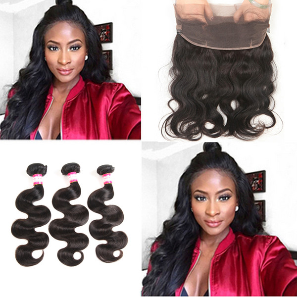 8A peruvian hair bundles with closure peruvian body wave 360 lace frontal with bundle human hair bundles with closure tangle free very soft