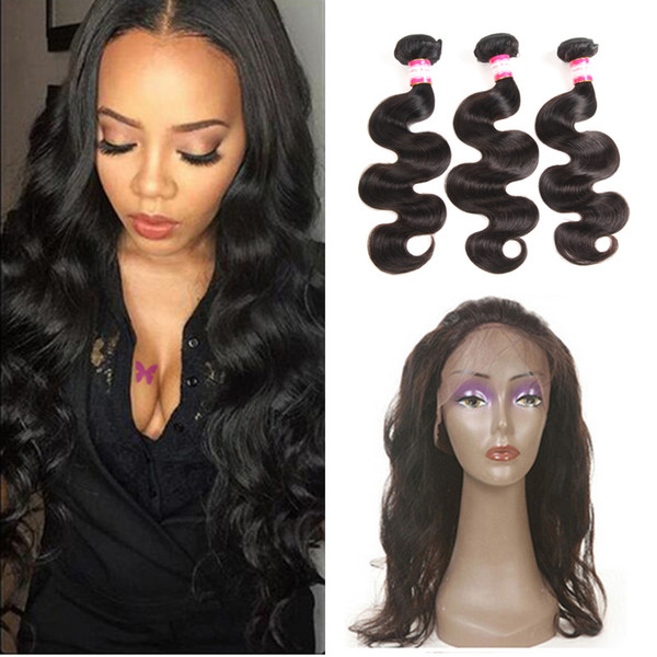 8A Virgin Filipino Hair Body Wave 3 Bundles with 360 Lace Fronal Closure with Baby Hair Prettycoco Pre Plucked Full Lace Frontal Closure