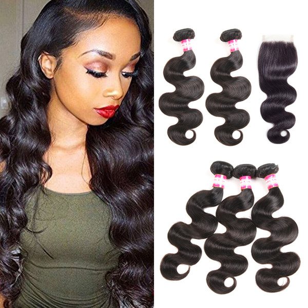 Brazilian Body Wave with Closure 8a Unprocessed Brazilian Virgin Hair 3 Bundles with Closure Natural Black Human Hair Bundles With Closure