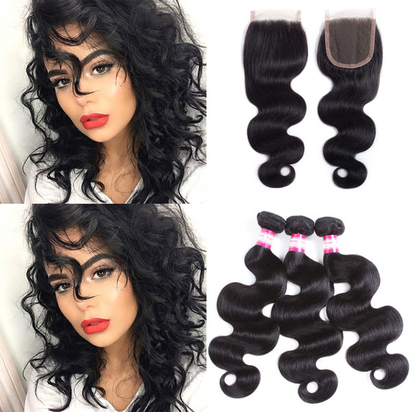 Body Wave Bundles With Closure Free Part Peruvian Hair Bundles With Closure 4x4 Hair Weave Human Hair Bundles with Closure Body Wave