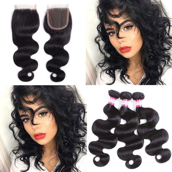 Brazilian Body Wave 3 Bundles with Closure Unprocessed 100 Virgin Human Hair Weave with Lace Closure Remy Hair Weaving