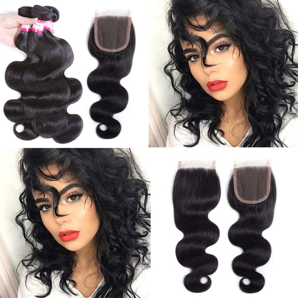 Brazilian Virgin Hair Body Wave 3 Bundles with Closure 100g/bundle Brazilian Hair Bundles with 4X4 Closure Unprocessed Body Wave