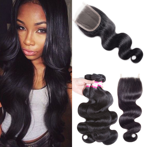 Brazilian Body Wave Hair with 4x4 Lace Closure with Baby Hair Brazilian Virgin Hair 3 Bundles with Closure for Sale Soft Tangle Free