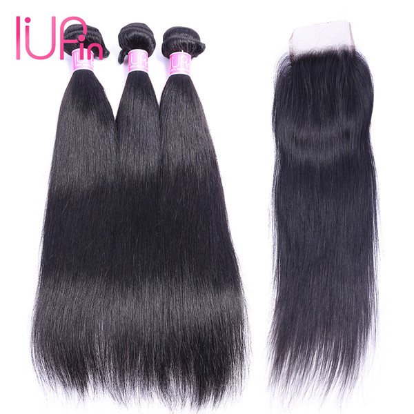 IUPin Hair Brazilian Human Hair Straight 3 Bundles with Closure Mink Brazilian Virgin Hair Body Wave 4 Bundles Deals Beauty Supplies On Sale