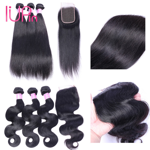 IUPin Hair Peruvian Straight Human Hair 3 Bundles with Closure Cheap Peruvian Virgin Hair Body Wave 4 Bundles Deals Beauty Supplies On Sale