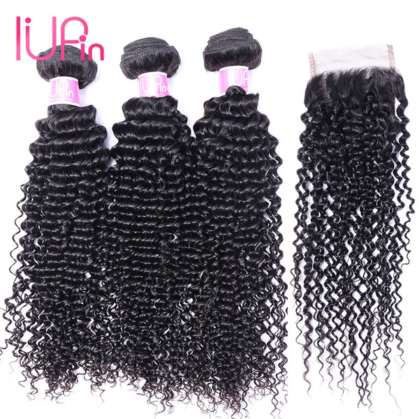 IUPin Hair Products Brazilian Human Hair 3 Bundles with Closure and Brazilian Virgin Hair Kinky Curly Weave 4 Bundles Deals Beauty Supply