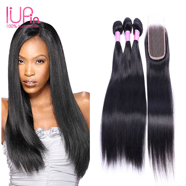 8A IUPin Products Virgin Human Hair Brazilian Beauty Straight Bundles 3 bundleas with Closure Unprocessed Sliky Straight Human Hair Wea