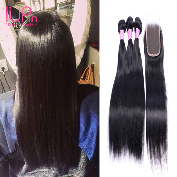 Indian Human Hair with Closure 3 Bundles Virgin Straight Hair with Lace Closure Unprocessed Natural Black Human Hair Wholesale