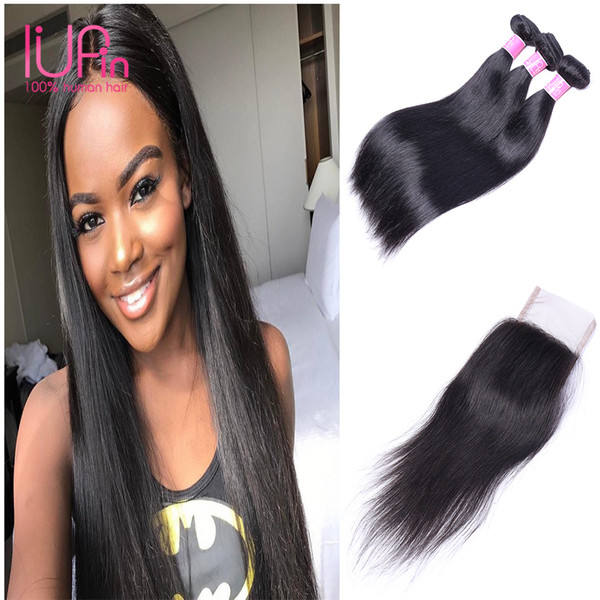 100$ Real Unprocessed Brazilian Straight Human Hair Soomth Straight Hair Bundles 3 Bundles wiht Lace Closure Virgin Human Hair Extension