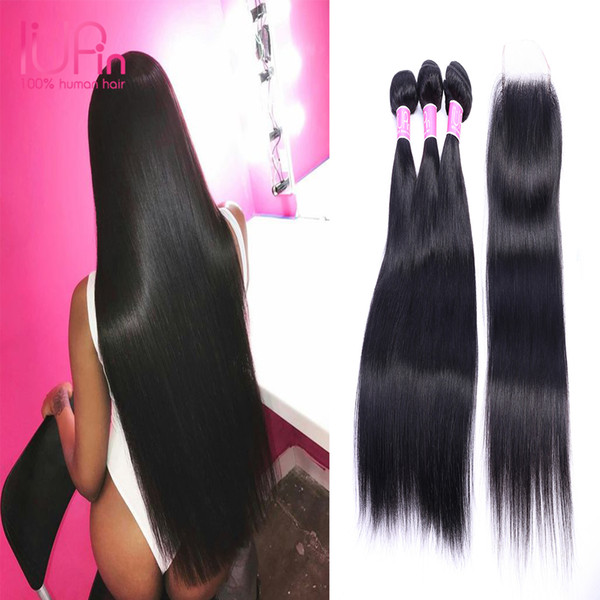 7A Great Quality Brazilian Human Hair Silky Straight Human Hair with Closure 3 Bundles with Lace Closure Unprocessed IUPin Products