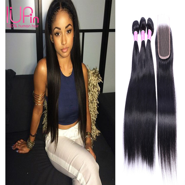 Virgin Brazilian Hair Bundles Human Hair weave Straight Wefts 8-26 inch 3 Bundles with Lace Closure Unprocessed Brazilian Human Hair Extensi