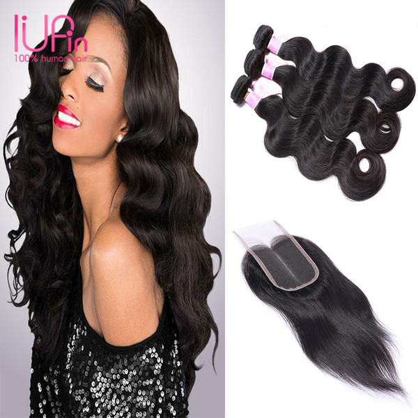 Human Hair Wefts with Lace Closure Body Waves 3 Bundles IUPin Products 100% Unprocessed Virgin Indian Human Hair Extension