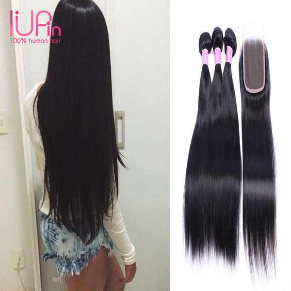 Brazilian Human Virgin Hair Double Weft Silky Straight Hair Bundles 3 Bundles with Top Lace Closure Unprocessed Hair Extension