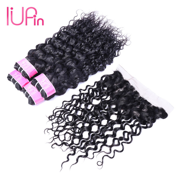 Brazilian Water Wave Hair Bundles With 13x4 Frontal Closure Grade 7A Wet And Wavy Virgin Brazilian Closure Add 3 Bundles Hair Weaves