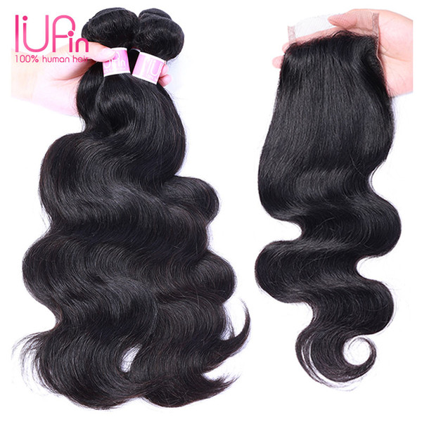 Brazilian Body Wave Human Virgin Hair Weaves With 4x4 Lace Closure Bleached Knots 3 Bundles with Closure Natural Black Color Hair Extensions