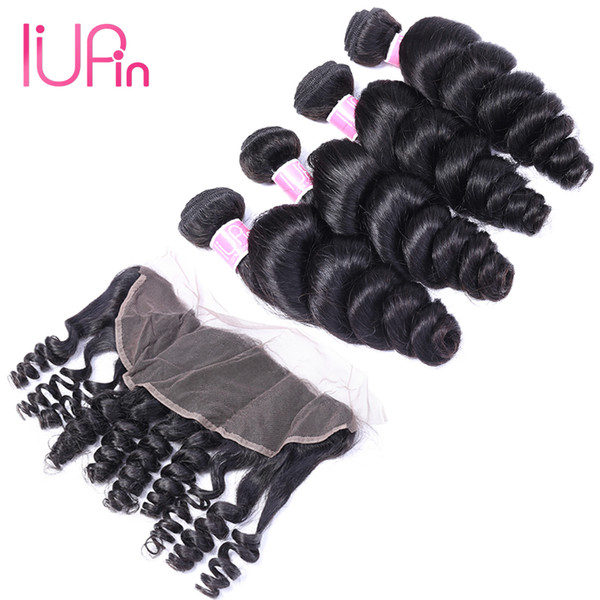 13x4 Lace Frontal Closure Loose Wave With Bundles 4 Pcs Brazilian Virgin Human Hair Natural Black With Lace Closure Ear To Ear