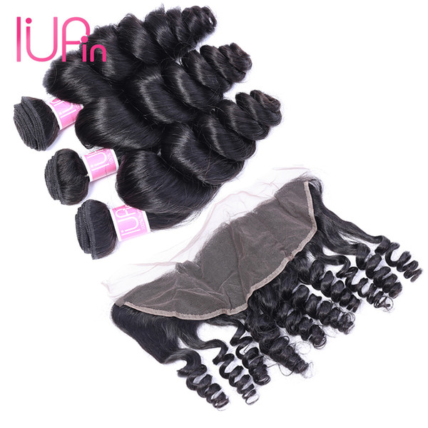 Unprocessed Loose Curly Hair Closure 13X4 Lace Frontal With Malaysian Human Hair Extension Double Weft Hair Weaving With Closure