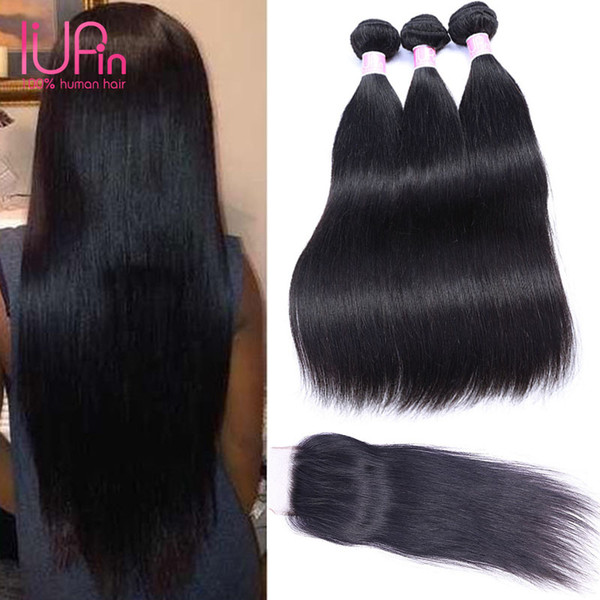 Straight Wave Closure And Bundle Raw Indian Hair Unprocessed Closure And 4 Bundle Indian Virgin Human Hair Weaves Natural Black