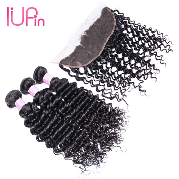 Brazilian Deep Wave Human Hair Weaves with 13x4 Lace Frontal Ear to Ear Full Head Natural Color Can be Dyed Unprocessed Human Hair