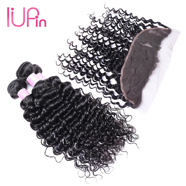 Brazilian Virgin Deep Wave Curly Human Hair Weaves With Closure 3 Bundles With Lace Frontal Closures Ear to Ear 13x4 Full Lace Frontals