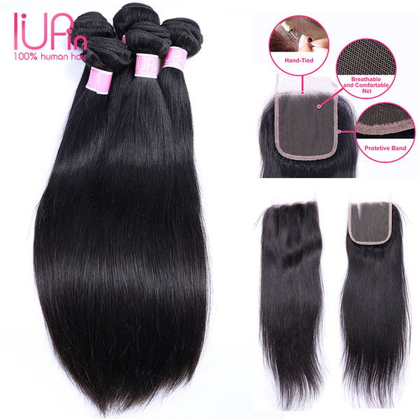 Unprocessed Malaysian Straight Hair With Full Lace Closure 4*4 5 Pieces/Lot Malaysian Human Hair Weaves 4 Bundles With Lace Closure By DHL