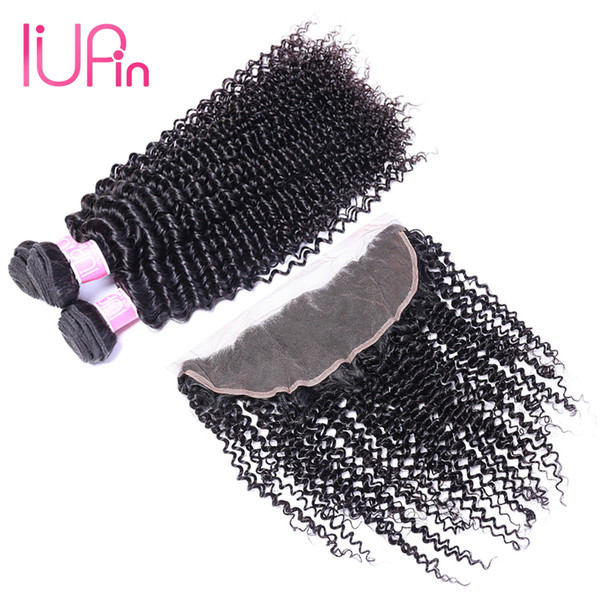 Peruvian Human Hair Weaves With Closure 13x4 Lace Frontal Closure Free Part Kinky Curly Peruvian Hair Bundles With Closure IUPin Hair