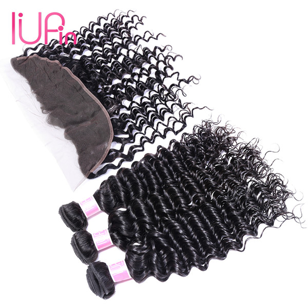 13x4 Lace Frontal With Hair Bundles Deep Wave Human Hair Wefts 3 Pieces Deep Wave Hair Weaves With Lace Frontal Closure Mongolian Virgin