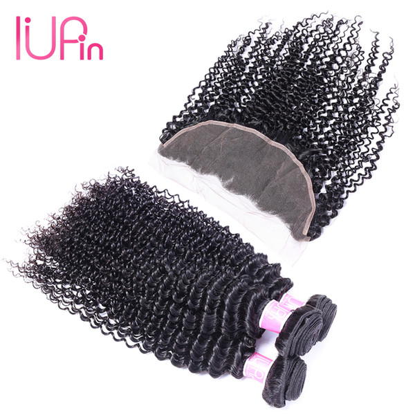 Kinky Curly Hair With Closure 4 Pieces A Lot Brazilian Human Hair Extension 3 Bundles Natural Black Hair 8''-28'' With Lace Frontal Closure