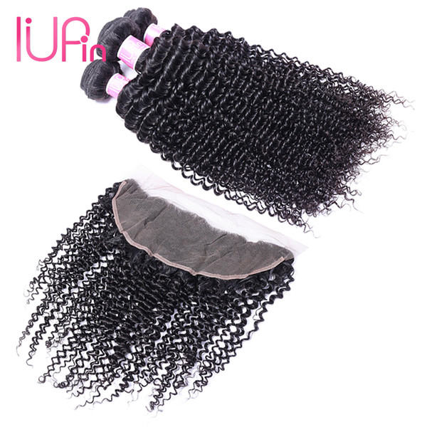 3 Bundles Kinky Curly Hair Weave With Closure Ear To Ear Brazilian Virgin Hair With 13x4 Lce Frontal Curly Wave Natural Hair For Black Women