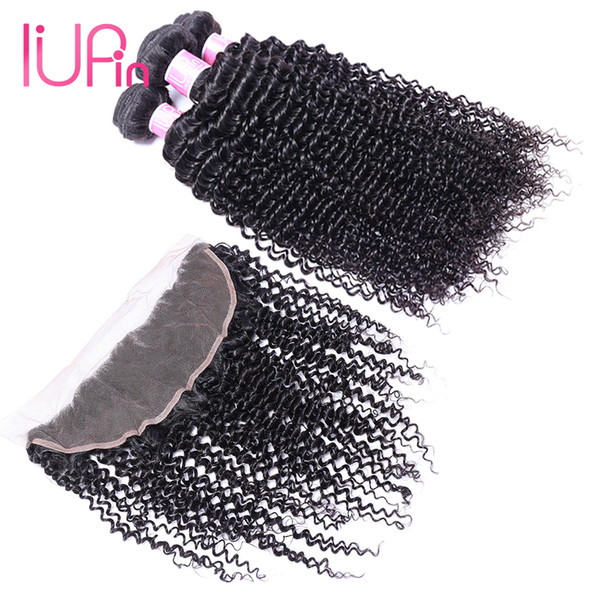 Ear To Ear 13x4 Lace Frontal With Hair Weaves Brazilian Kinky Curly Hair Weaves Natural Black Color Pure Hand Human Hair Weaves With Closure