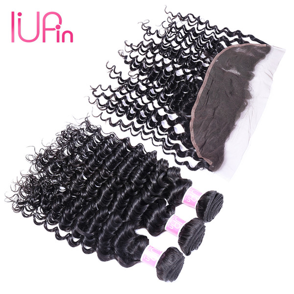Peruvian 3 Bundles With Ear To Ear 13 X 4 Lace Frontal Deep Wave Unprocessed Human Hair Wefts with Frontal Closure Deep Wave