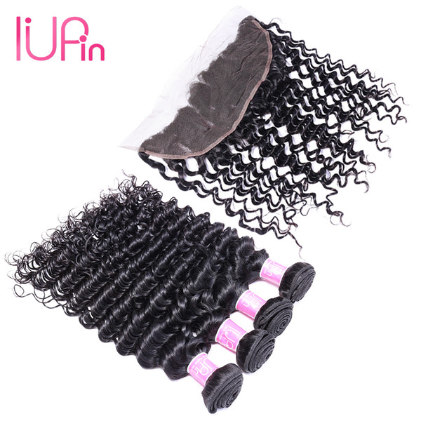 Peruvian Virgin Human Hair Deep Wave With Lace Frontal Closure 3 Bundles With 13x4 Ear to Ear Lace Frontal Closure IUPin Weaves Closure