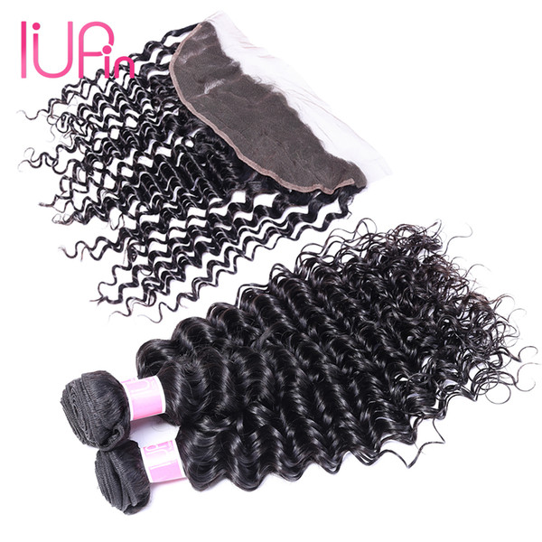 Mongolian Deep Wave Human Hair With Closure 13x4 Lace Frontal Free Part 3 Bundles Deep Curly Hair Weaves With Lace Frontal Closure IUPin