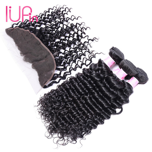 8A Indian Deep Curly Hair With Lace Frontal Closure Ear To Ear Lace Frontal With Baby Hair Unprocessed Human Hair Bundles With Closure