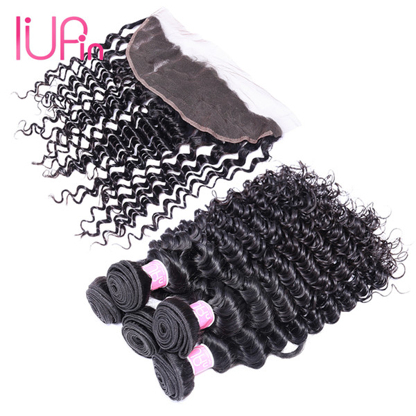 Human Hair Extensions Weft Malaysian Deep Wave Curly 3 Bundles With 13 X 4 Lace Frontal Hair Weaves Hair Bundles With Frontal 4 Pieces lot