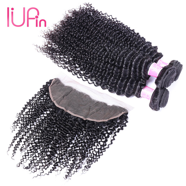 Unprocessed Human Hair Closure With Bundles 3 Kinky Curly Weaves Brazilian Virgin Hair With Closure 13x4 Lace Frontal Free