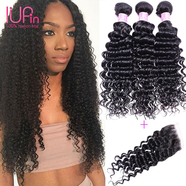 Malaysian Deep Wave With Closure Unprocessed Malaysian Virgin Hair Deep Weaves Closure And Bundles 4 Pieces/Lot Deep Curly Hair With Closure